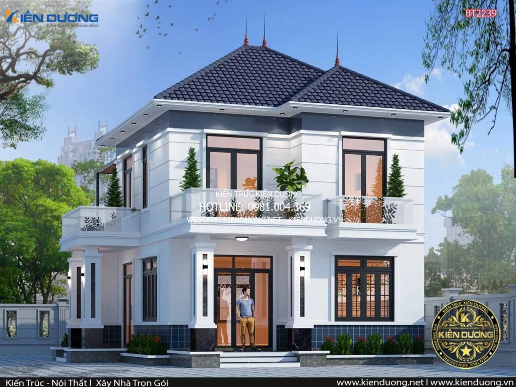 Mẫu nhà 2 tầng mái nhật đẹp không góc chết BT2239