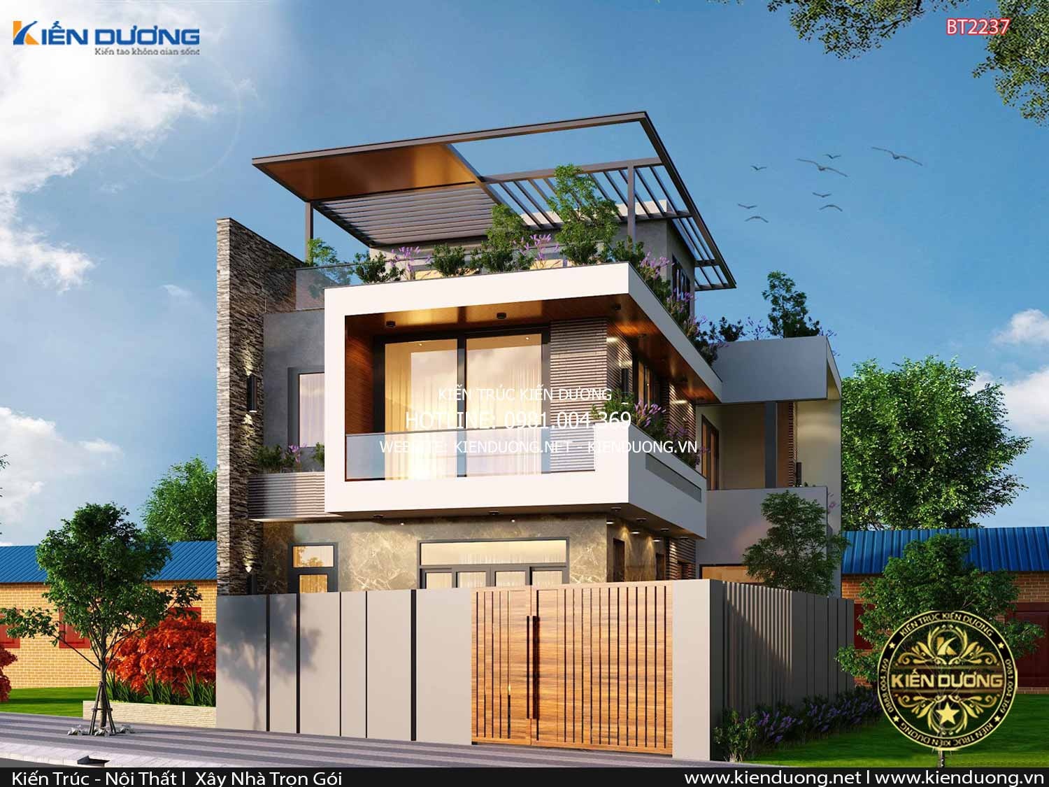 Thiết kế nhà 2 tầng 1 tum đẹp tại Hà Nội BT2237