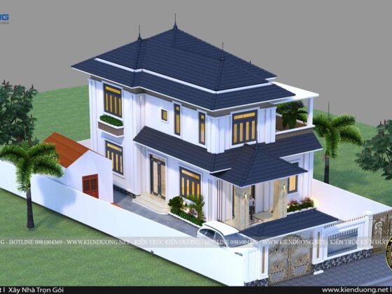 nhà vườn 2 tầng mái nhật hiện đại
